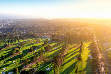 Aerial view of a golf course country club in Los Angeles, CA