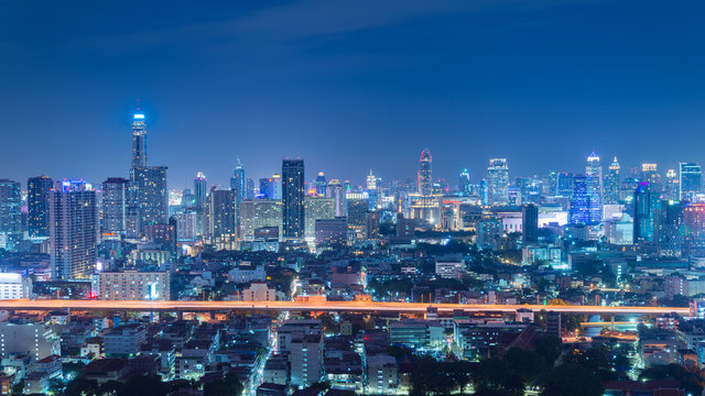 Bangkok skyline at night.