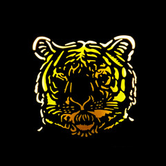 Backlit metal cutout of a tiger face