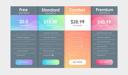 Fototapeta na wymiar Set of offer tariffs. ui ux vector banner for web app. set of pricing table, order, box, button, list with plan for website in flat design.
