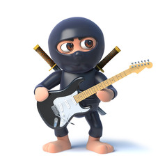3d Funny cartoon ninja assassin character playing an electric guitar © Steve Young