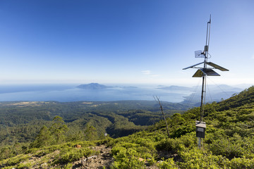 NANGATOBONG, INDONESIA - JUNE 10: seismometers and seimograph equipment on the side of Mount Egon,...