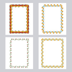 Set of color frames with roses. Design elements for graphic backgrounds. Vector clip art.
