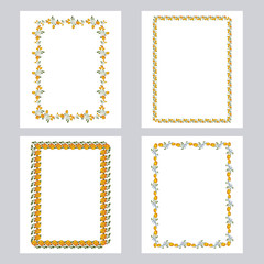 Set of color frames with roses. Design elements for graphic backgrounds. Vector clip art.