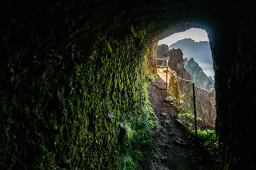 Highest peak trail with tunnel in Madeira, Portugal