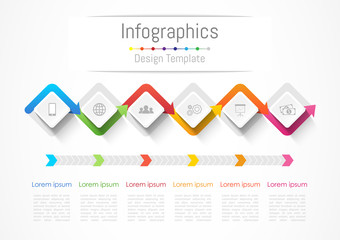 Infographic design elements for your business with 6 options, parts, steps or processes, Vector Illustration.