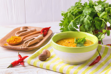 Masoor dal - Indian lentil cream soup. Curry Hyderabadi Khatti