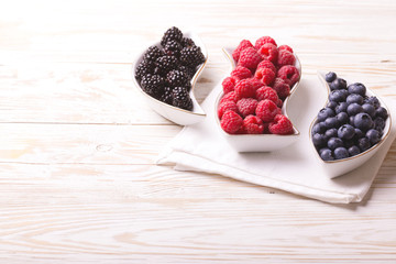 Raspberry, blackberry and blueberry. Healthy food. Top view