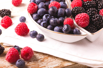 Raspberry, blackberry and blueberry. Healthy food. Top view