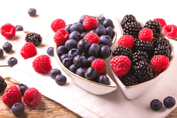 Raspberry, blackberry and blueberry. Healthy food. Top view