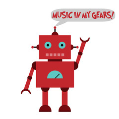 Vector illustration of a toy Robot and text Music in my gears!