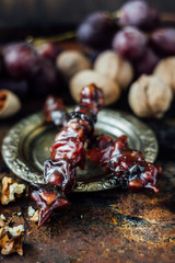 Sweet churchkhela with ingredients.