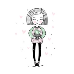 cute girl with succulent