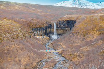 Beautiful famous waterfall in Iceland, winter season .