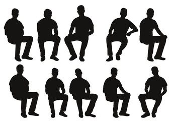 Vector, isolated, silhouette man sitting, collection