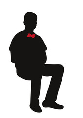 isolated, silhouette man sitting, resting, in a bow tie