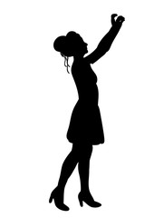 Vector, isolated, silhouette girl catches the ball