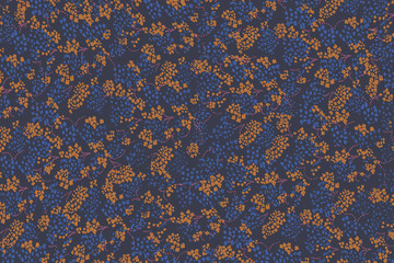 Cute tiny flowers on deep blue seamless pattern background - 165596779