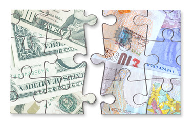 Dollar pound currency jigsaw