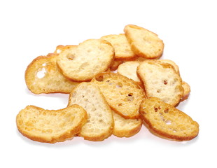 pile cheese rusks with wholewheat flour, bread sliced isolated on white background