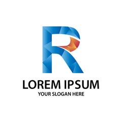 Letter R with polygonal style, logo design, isolated on white background.