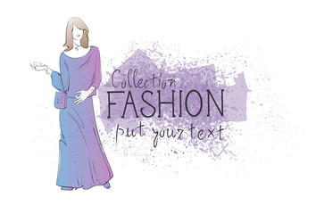 Fashion Collection Of Clothes Female Model Wearing Trendy Clothing Vector Illustration
