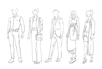 Fashion Collection Of Clothes Female And Male Models Wearing Trendy Clothing Trendy Clothing Vector Illustration