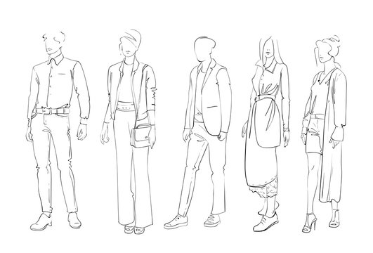 Fashion Collection Of Clothes Female And Male Models Wearing Trendy Clothing Trendy Clothing Vector Illustration