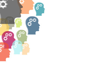 Hintergrund aus bunten Köpfen mit Zahnrädern