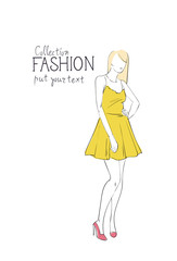 Fashion Collection Of Clothes Female Model Wearing Trendy Clothing Vector Illustration