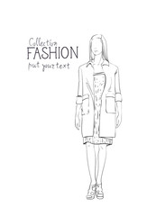 Fashion Collection Of Clothes Female Model Wearing Trendy Clothing Vector Illustration