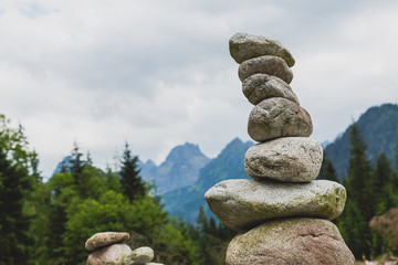 Stones balance, inspiring stability concept on rocks in mountains