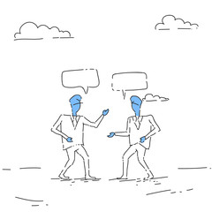 Two Abstract Businessman Talking Chat Box Bubble Communication Concept, Business Man Sketch Vector Illustration