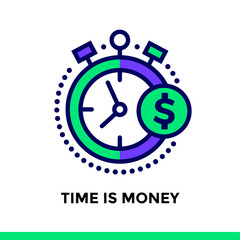 Vector outline icons TIME IS MONEY of finance, banking. High quality modern icons suitable for print, website and presentation