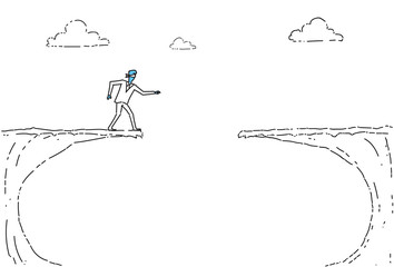 Business Man Blind Walking To Cliff Gap Crisis Risk Concept Vector Illustration