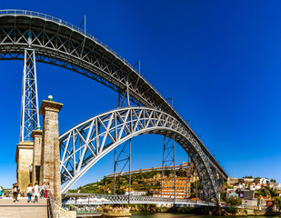 Fototapeta na wymiar Editorial: 6th June 2017: Porto, Portugal. Beautiful steel bridge of St. Luis panoramic view