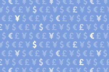 Blue Dollar Euro Yen Pound Currencies Pattern Background