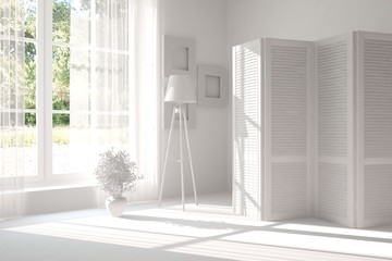 White empty room. Scandinavian interior design. 3D illustration