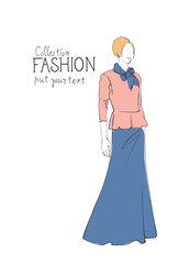 Fashion Collection Of Clothes Female Model Wearing Trendy Clothing Vector Illustration
