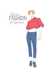 Fashion Collection Of Clothes Female Model Wearing Trendy Clothing Vector Illustration
