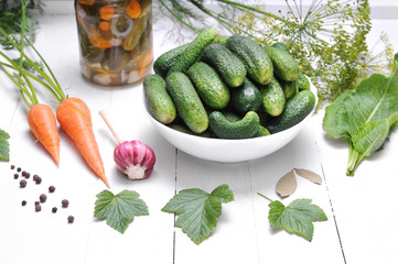 Vegetables from the garden on a white wooden table