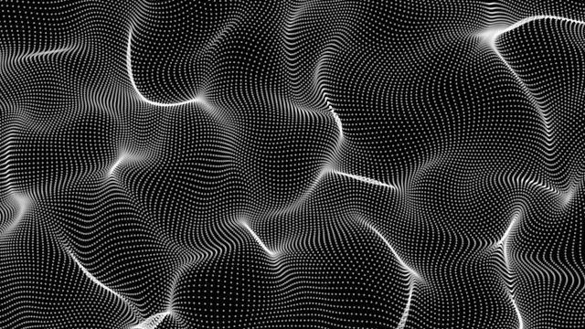 white abstract waves on black background - shape made of dots
