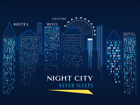 Night city skyline vector illustration graphic isolated poster
