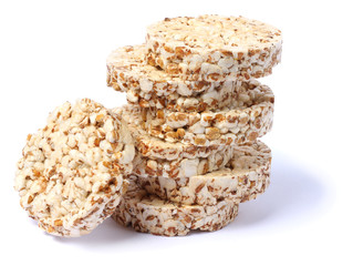 Round rice cake isolated on white background
