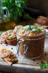 Eggplant pate in a glass jar