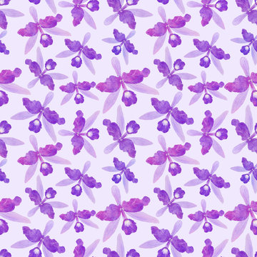 Watercolor seamless pattern with orchids