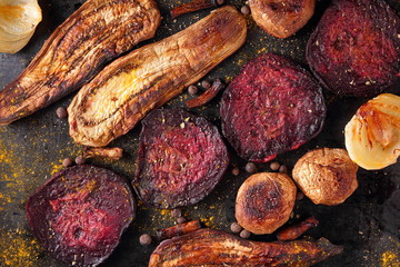 Vegetable assortment cooked on charcoal