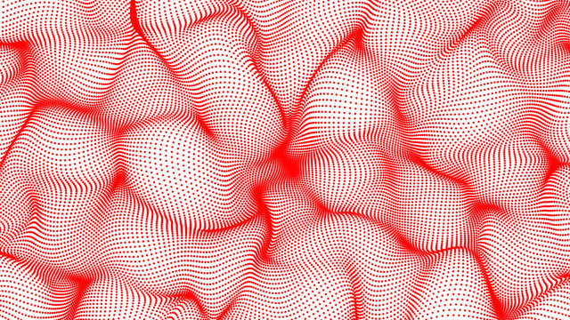 Red Abstract Waves On White Background - Shape Made Of Dots