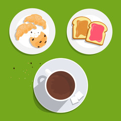 Breakfast on the table, good morning concept. Vector