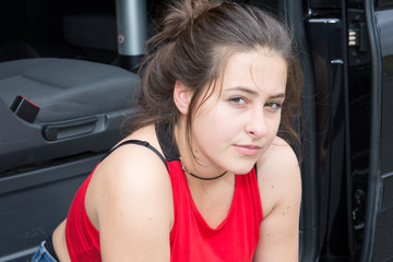 Fototapeta na wymiar Emotional portrait of a teenage girl looking troubled
